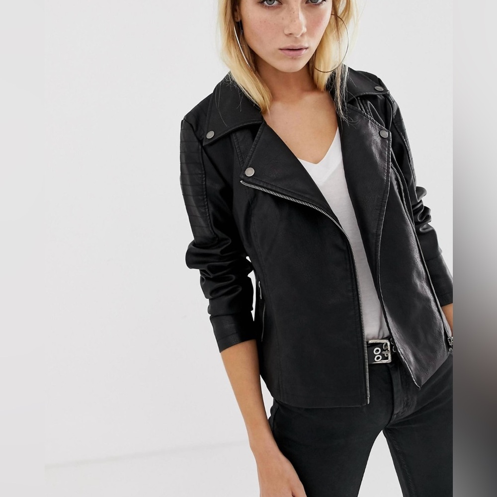 Noisy May leather look jacket in black